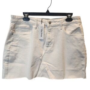 The Drop White Denim Mini Skirt Raw Hem Distressed Casual Size L